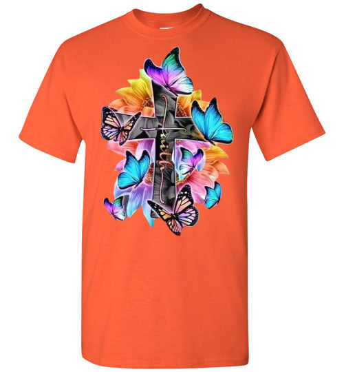 Faith Cross Butterfly Tee Shirt Top T-Shirt