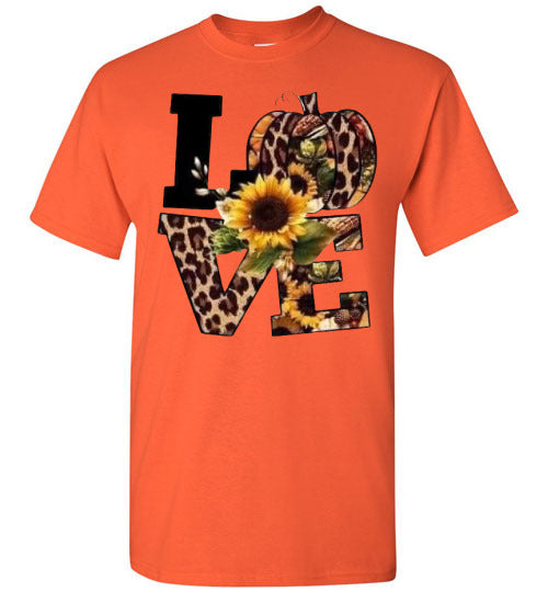 Leopard Pumpkin Love Fall Sunflower Tee Shirt Top T-Shirt