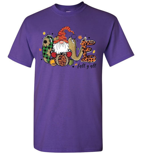 Love Fall Ya'll Gnome Autumn Graphic Tee Shirt top