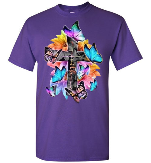 Faith Cross Butterfly Tee Shirt Top T-Shirt
