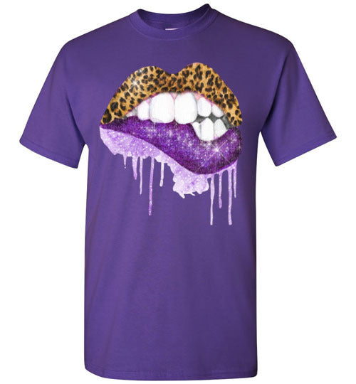 Purple leopard lips t-shirt graphic top