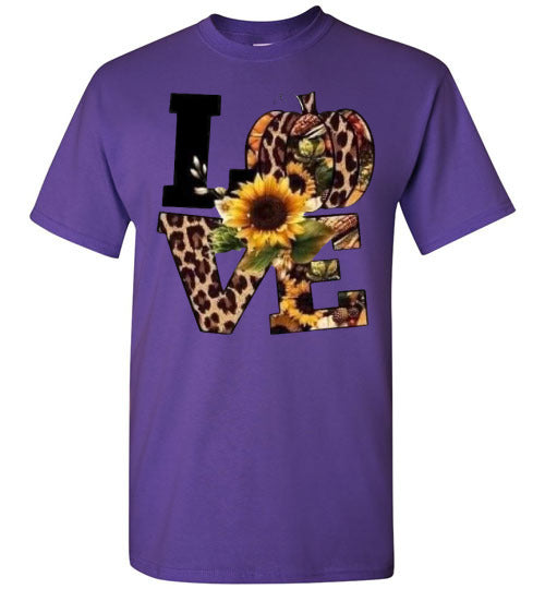 Leopard Pumpkin Love Fall Sunflower Tee Shirt Top T-Shirt