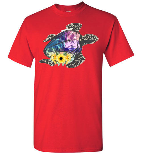 Sea Turtle With Flowers Graphic Tee Shirt Top