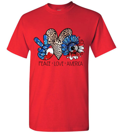 Peace Love America Patriotic American Fourth Of July Graphic Tee Shirt Top