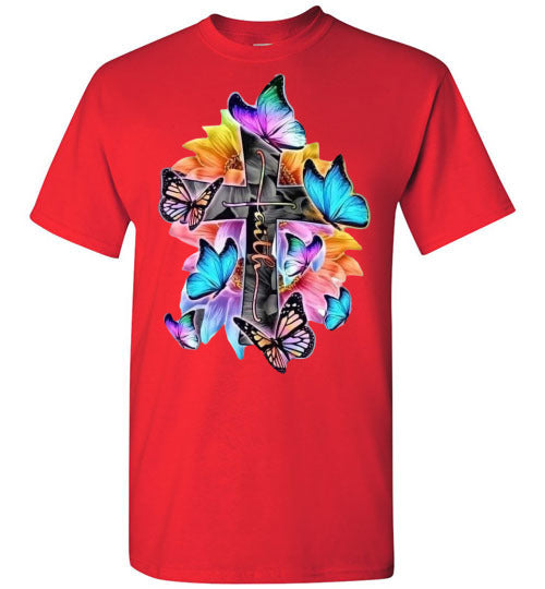 Faith Cross Butterfly Tee Shirt Top T-Shirt
