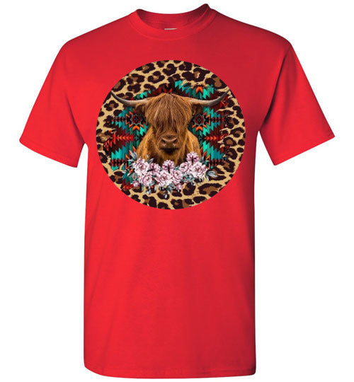 Leopard Country Glam Cow Graphic Tee Shirt Top