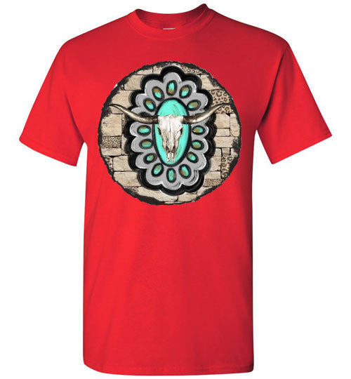 Southwestern Aztec Cow Bull Head Graphic Tee Shirt Top