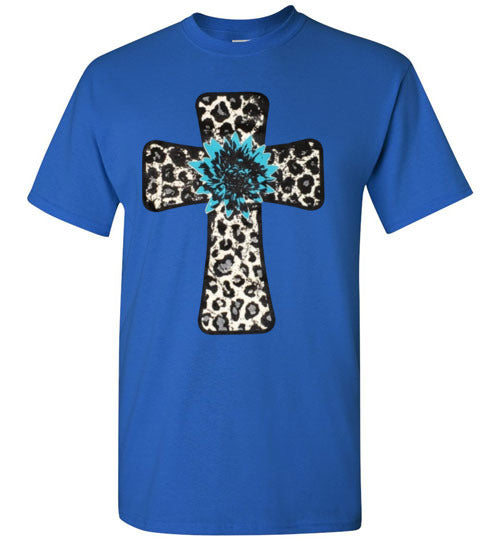 Leopard Cross Christian Cross Tee Shirt Top T-Shirt