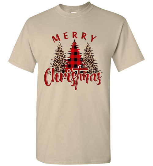 Plaid Leopard Merry Christ!as Tree Top Tee Shirt T-Shirt