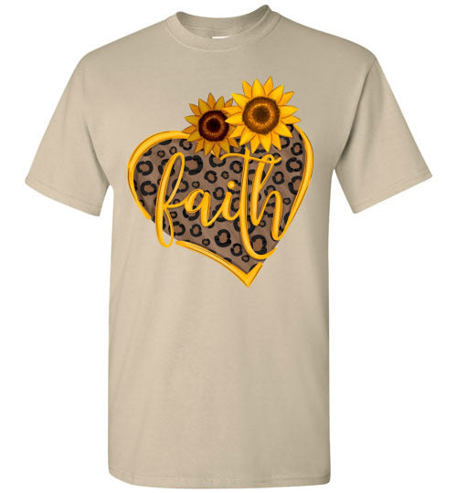 Faith Sunflower Leopard Print Heart Fall Autumn Graphic Tee Shirt Top