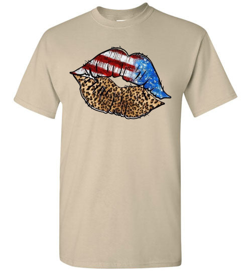 Patriotic USA American Lips Graphic Tee Shirt Top