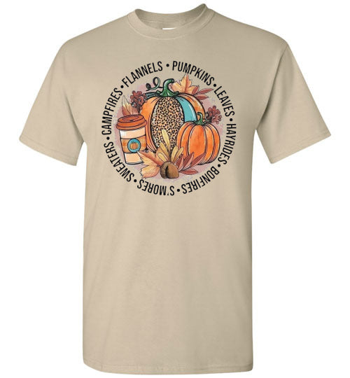 Flannels Pumpkins Leaves Campfires Sweaters Fall Graphic Tee Shirt Top