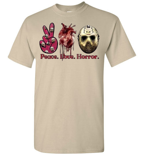 Peace Love Horror Halloween Tee Shirt Top T-Shirt