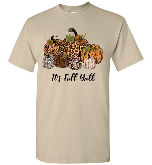 It's Fall Ya'll Leopard Pumpkin Graphic Tee Shirt Top