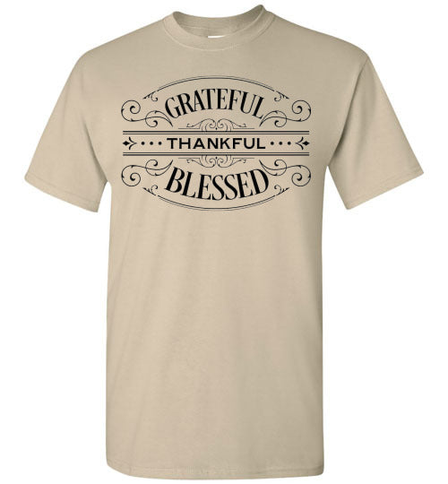 Grateful Thankful Blessed Fall Autumn Thanksgiving Graphic Tee Shirt top