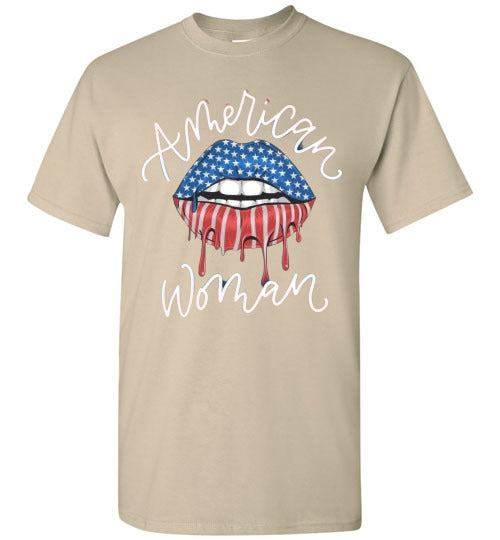 American Woman Lips Patriotic USA Tee Shirt Graphic Top