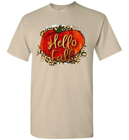 Hello Fall Autumn Pumpkin Graphic Tee Shirt Top