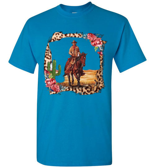 Leopard cowboy horse graphic t-shirt top tee