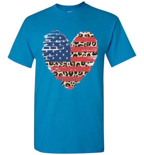 Americana Leopard Heart Tee Shirt Top