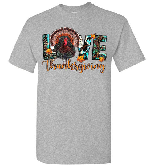 Love Thanksgiving Fall Turkey Floral Tee Shirt Top T-Shirt