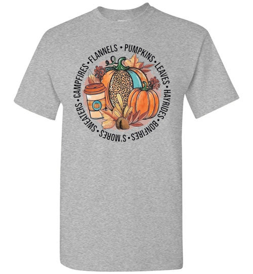 Flannels Pumpkins Leaves Campfires Sweaters Fall Graphic Tee Shirt Top
