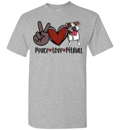 Peace Love Pitbull Dog Tee Shirt Top T-Shirt