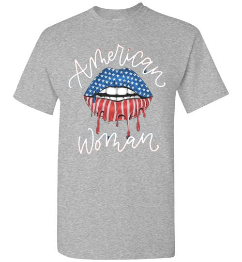 American Woman Lips Patriotic USA Tee Shirt Graphic Top