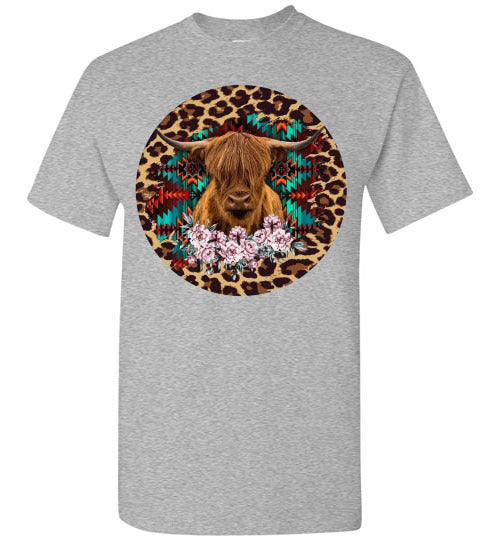 Leopard Country Glam Cow Graphic Tee Shirt Top