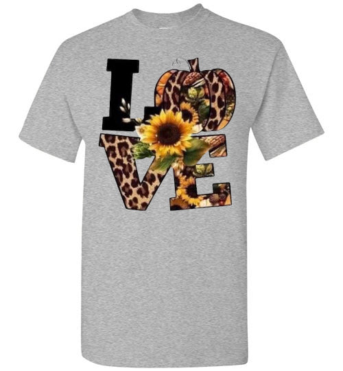 Leopard Pumpkin Love Fall Sunflower Tee Shirt Top T-Shirt