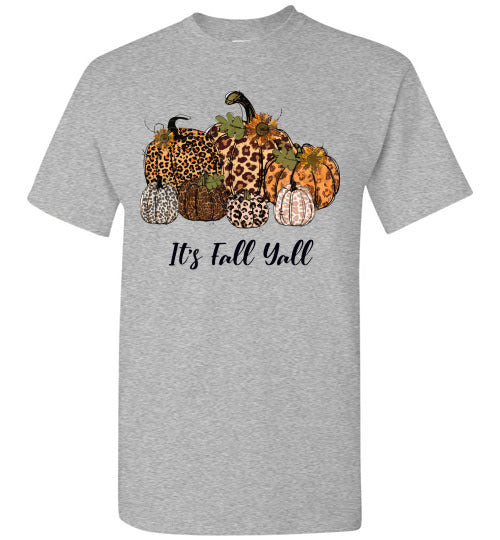 It's Fall Ya'll Leopard Pumpkin Graphic Tee Shirt Top