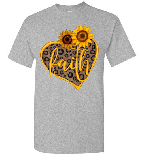 Faith Sunflower Leopard Print Heart Fall Autumn Graphic Tee Shirt Top