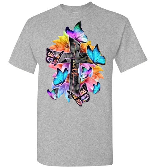 Faith Cross Butterfly Tee Shirt Top T-Shirt