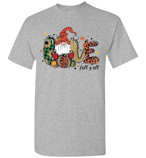 Love Fall Ya'll Gnome Autumn Graphic Tee Shirt top