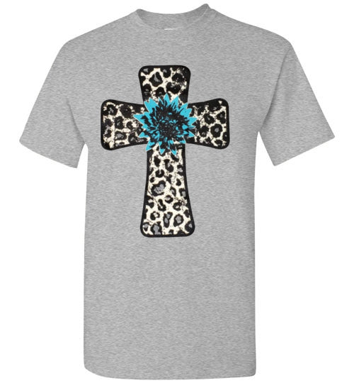 Leopard Cross Christian Cross Tee Shirt Top T-Shirt