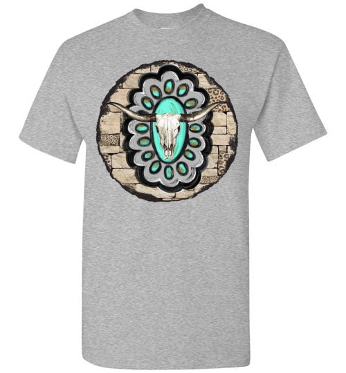 Southwestern Aztec Cow Bull Head Graphic Tee Shirt Top