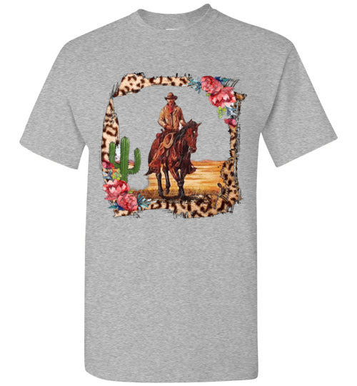 Leopard cowboy horse graphic t-shirt top tee