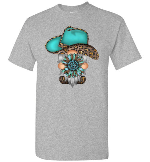 Gnome Leopard Cowboy Hat Graphic Tee Shirt top