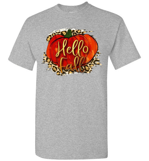 Hello Fall Autumn Pumpkin Graphic Tee Shirt Top