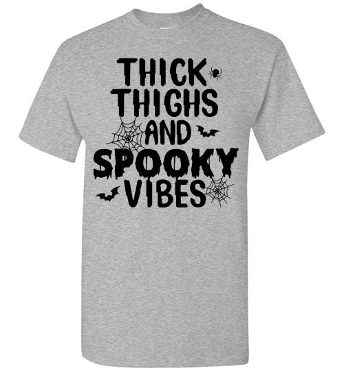 Thick Thighs and Spooky Vibes Halloween Graphic Tee Shirt Top