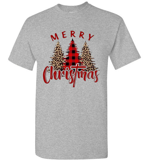 Plaid Leopard Merry Christ!as Tree Top Tee Shirt T-Shirt