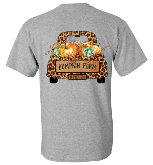 Pumpkin Farm Leopard Print Truck Graphic Tee Shirt Top T-Shirt