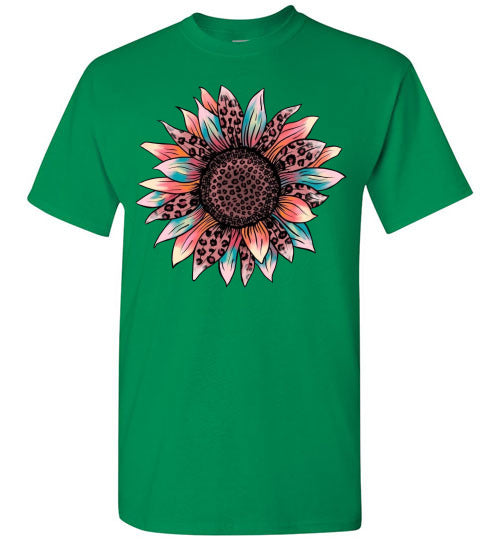 Leopard Sunflower Floral Print Tee Shirt Top