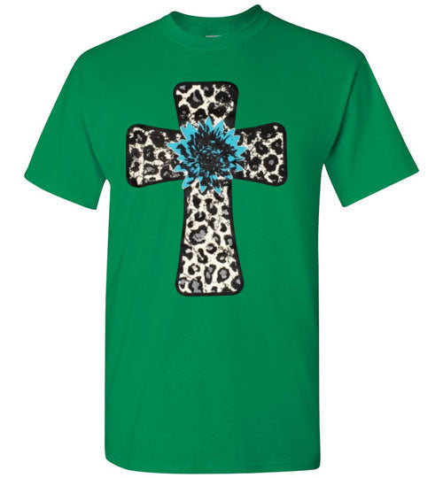 Leopard Cross Christian Cross Tee Shirt Top T-Shirt