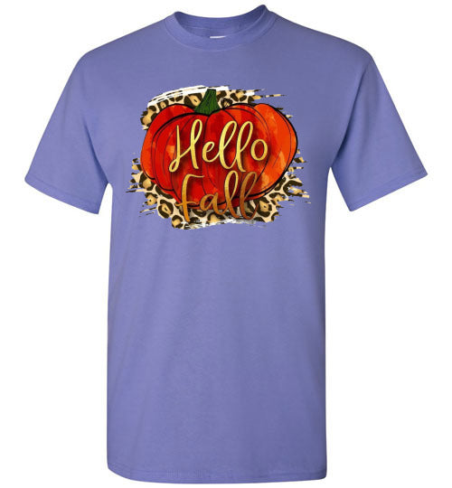 Hello Fall Autumn Pumpkin Graphic Tee Shirt Top