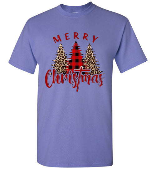 Plaid Leopard Merry Christ!as Tree Top Tee Shirt T-Shirt