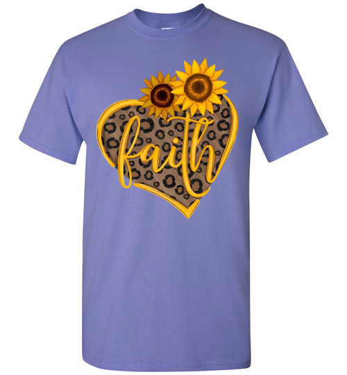 Faith Sunflower Leopard Print Heart Fall Autumn Graphic Tee Shirt Top