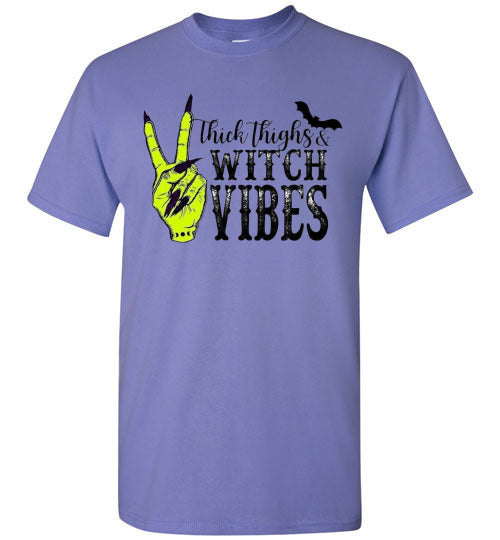 Thick Thighs Witch Vibes Halloween Graphic Tee Shirt Top
