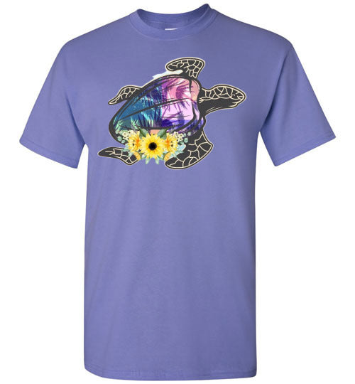 Sea Turtle With Flowers Graphic Tee Shirt Top
