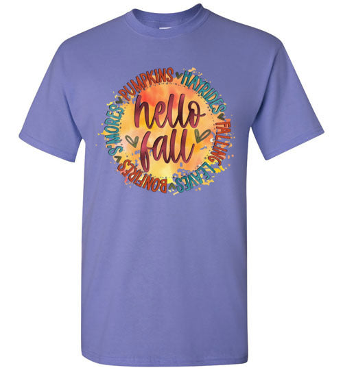 Hello Fall Autumn Graphic Tee Shirt Top