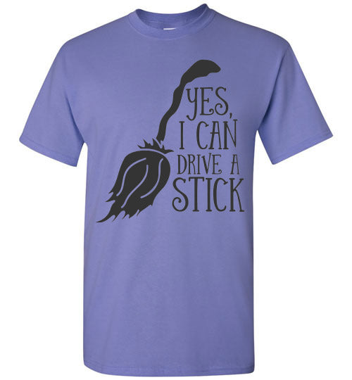 I Can Drive A Stick Halloween Witch Graphic Tee Shirt Top